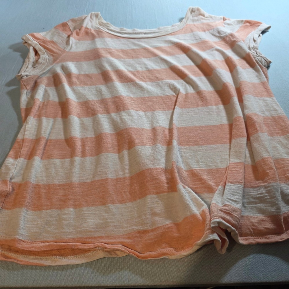 Loft Vintage Soft Striped Tee Peach White Short Sleeve Crew Neck Top Large